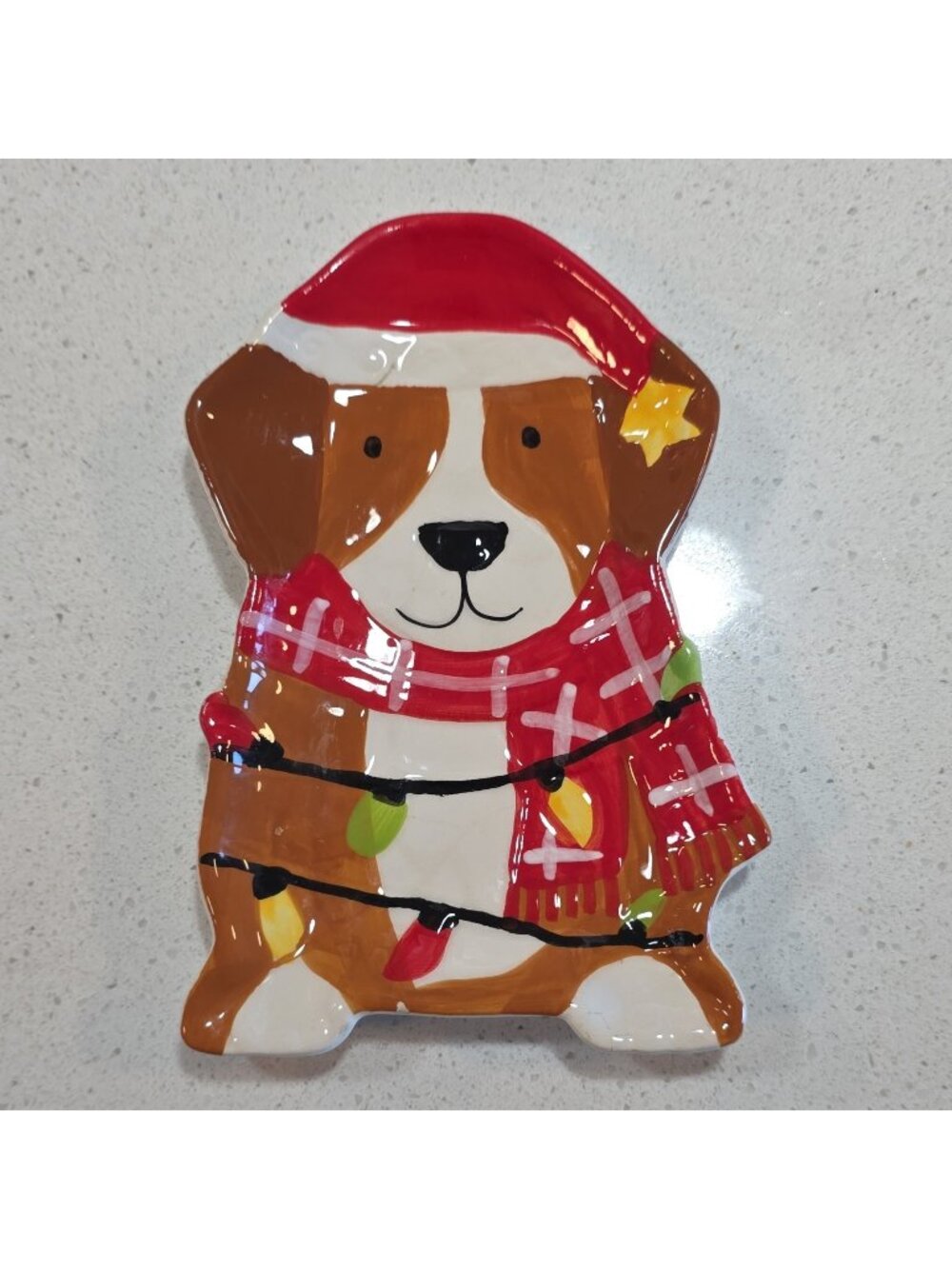 Spot & Chloe Christmas Dog Ceramic Spoon Rest Hand Painted Modern Red - Picture 1 of 4